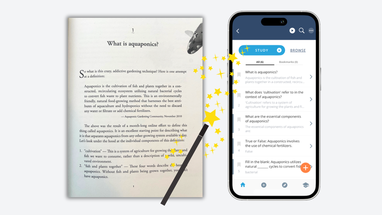 ALT text Image showing how to turn a photo of a textbook page into AI flashcards in Brainscape